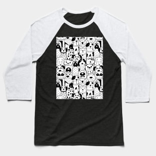 Doodle Black and White Dog Pattern Baseball T-Shirt